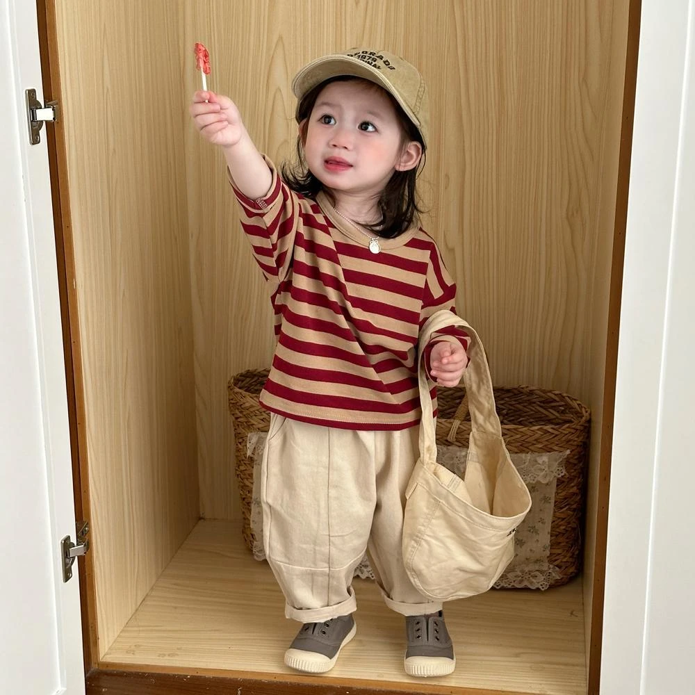 儿童休闲套装秋装新款韩版女童宝宝洋气条纹长袖T恤萝卜裤两件套
