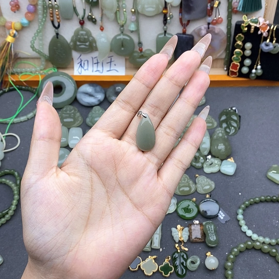 和田玉银S925镶嵌吊坠(不含链)