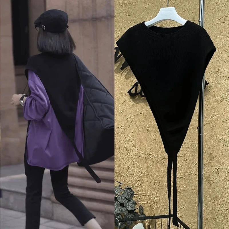 针织披肩马甲女版新款时尚小众设计斜边三角叠穿空调房薄款小坎肩