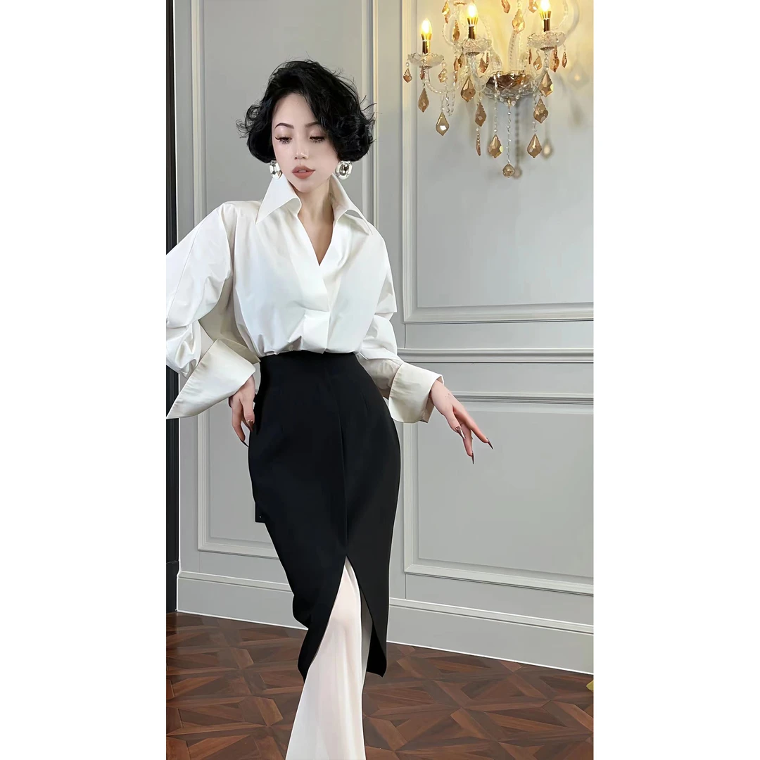 LYXJ【罗马尼假日】黑白撞色鱼尾半身裙时尚百搭夏季显瘦裙子10405