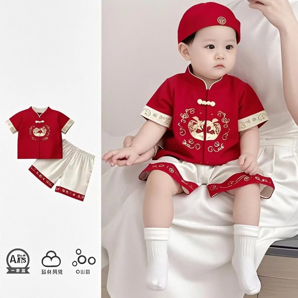 男童汉服套装夏装儿童中式国风唐装宝宝一周岁礼服百天婴儿抓周宴