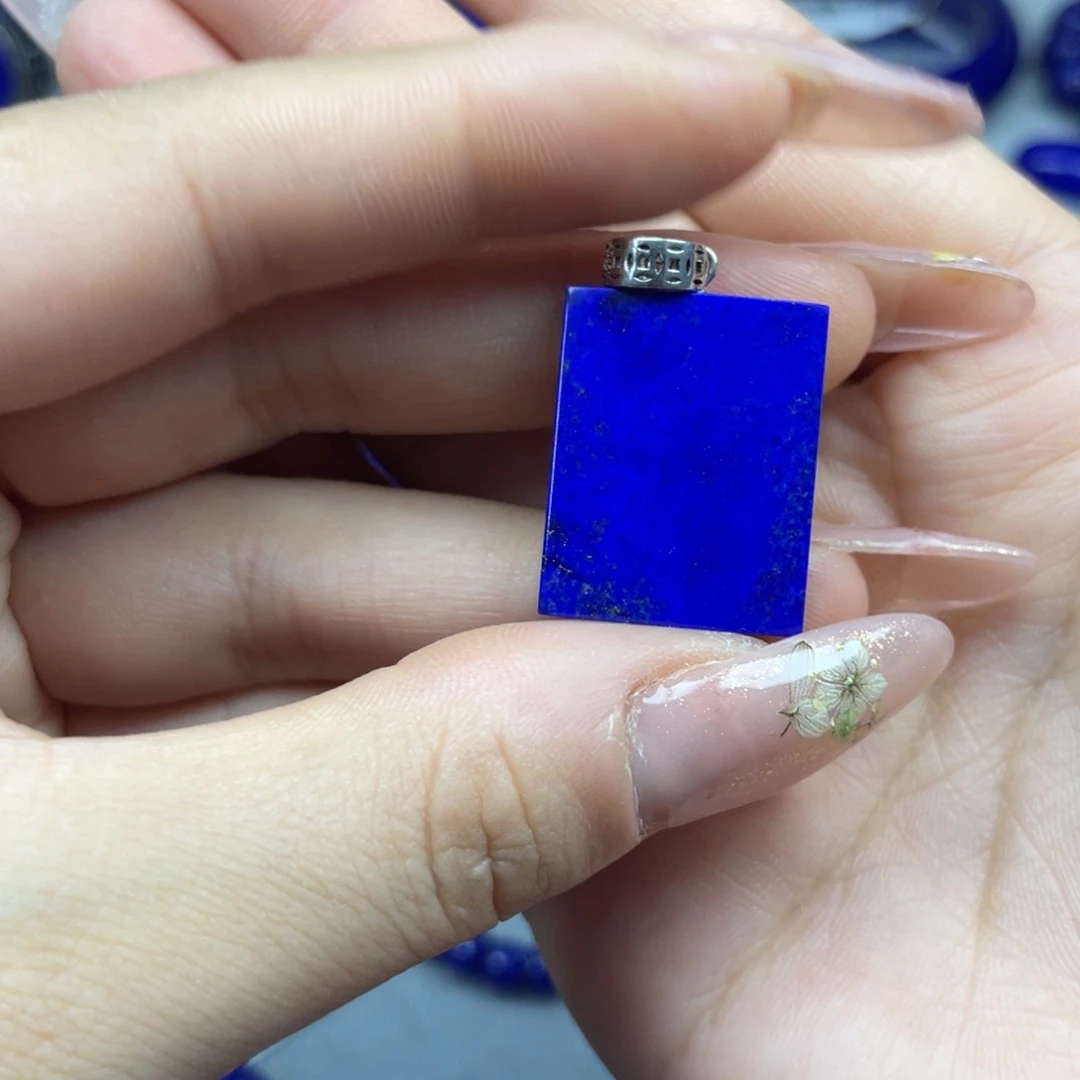 青金石银S925镶嵌无事牌吊坠