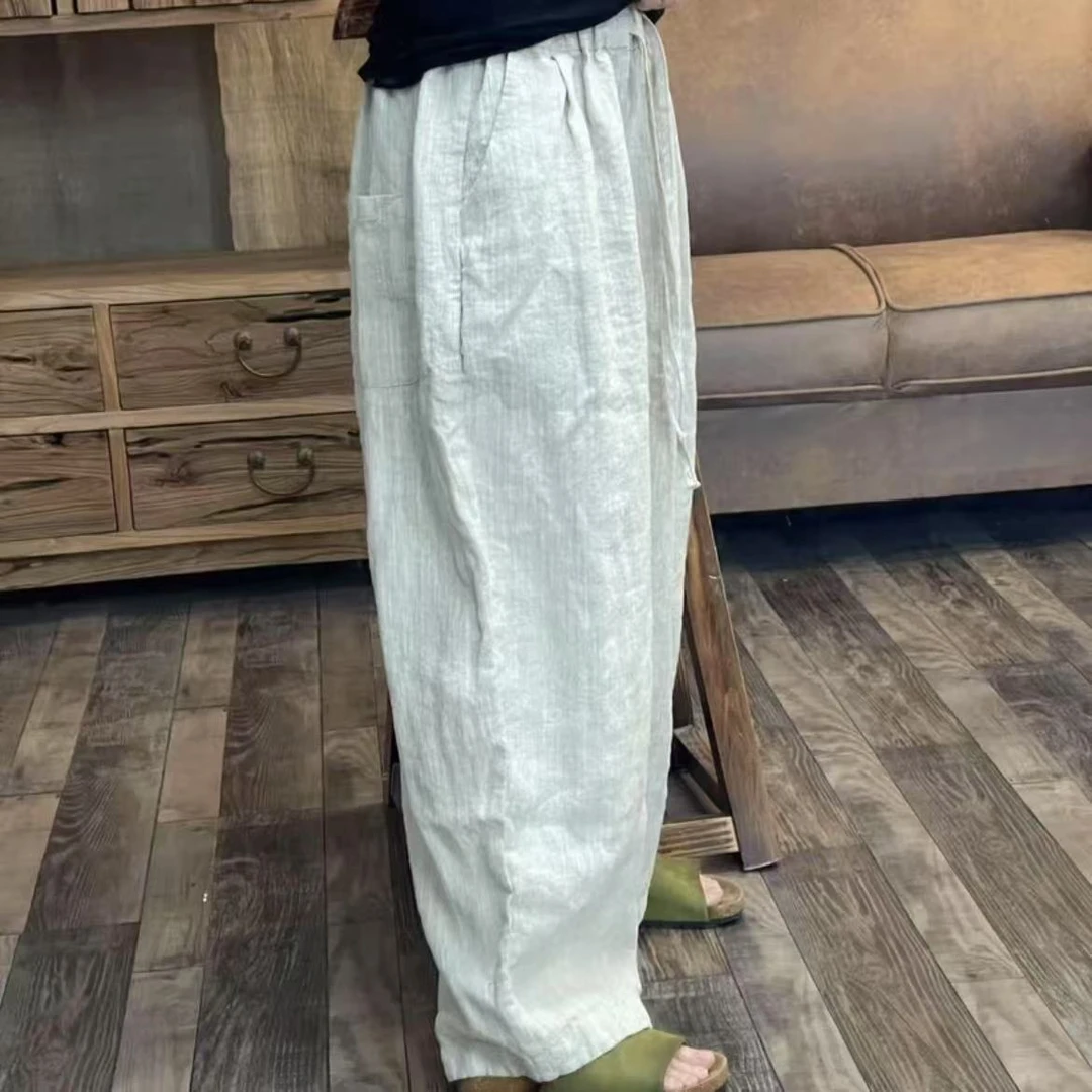FF 6976 夏季新品麻本色休闲百搭女士裤子 臀围144长92