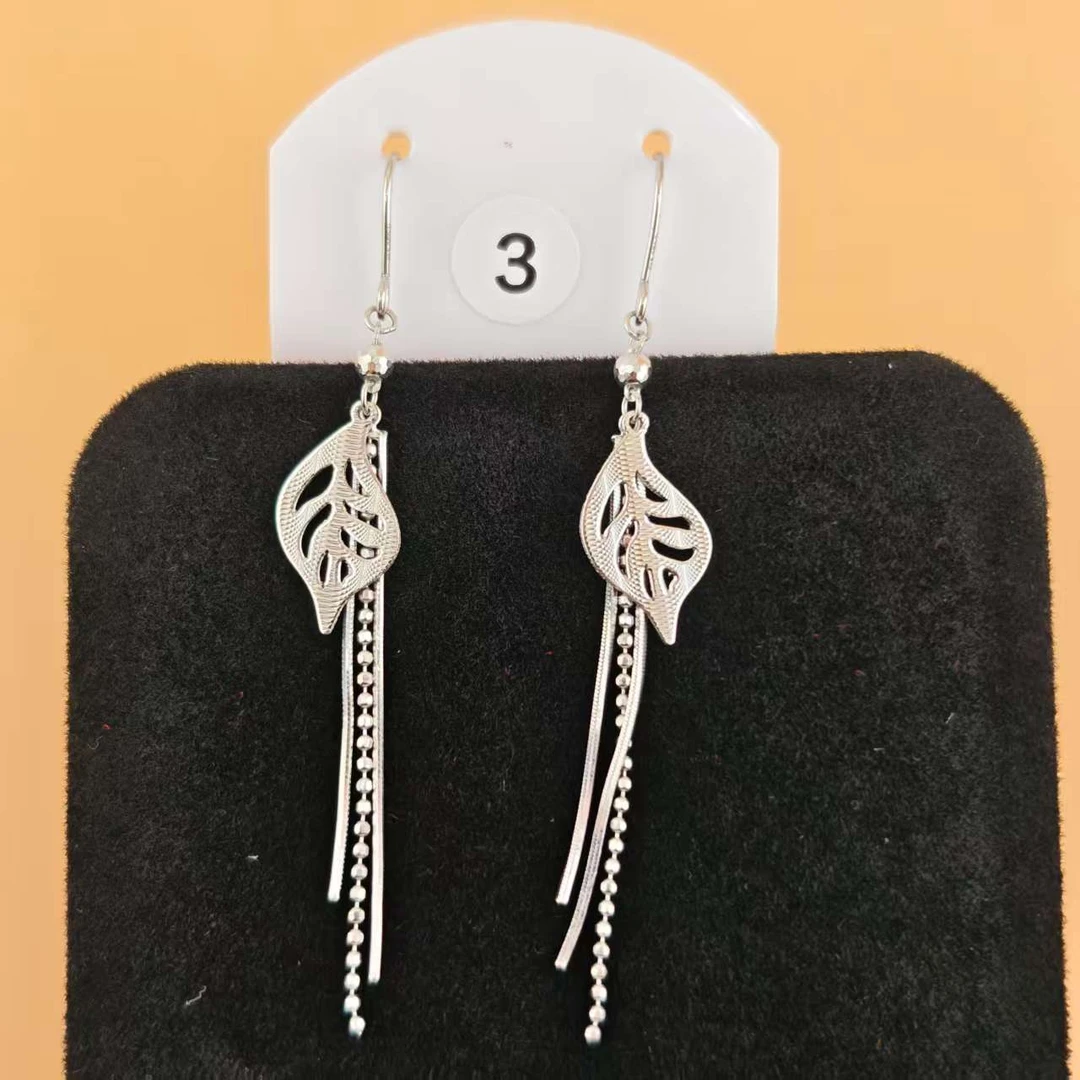 PT950铂金耳饰 树叶珠珠蛇骨流苏铂金耳钩  4.15g 长约7cm