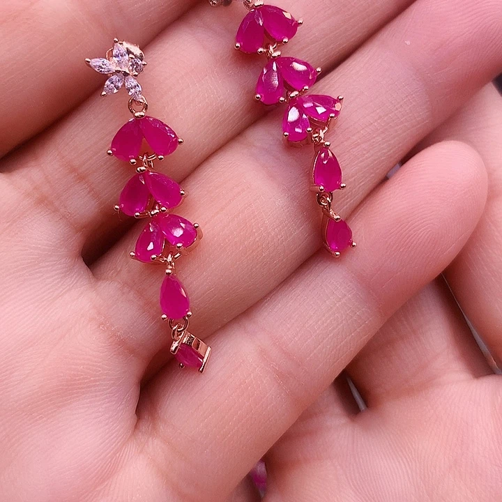 银S925镶嵌耳饰红宝石