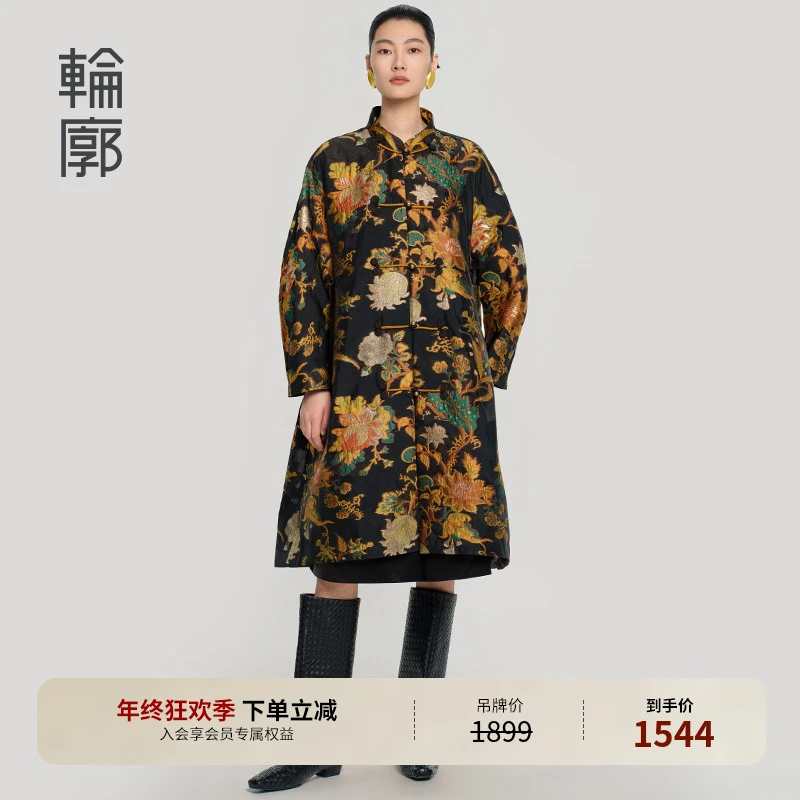 轮廓菩提果中式国风提花风衣时尚复古宽松中长款新款外套L251Y035