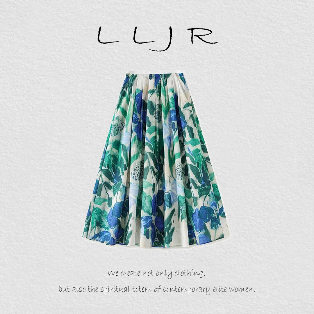 【楠姐】LLJR苎麻油画印花半身裙D846