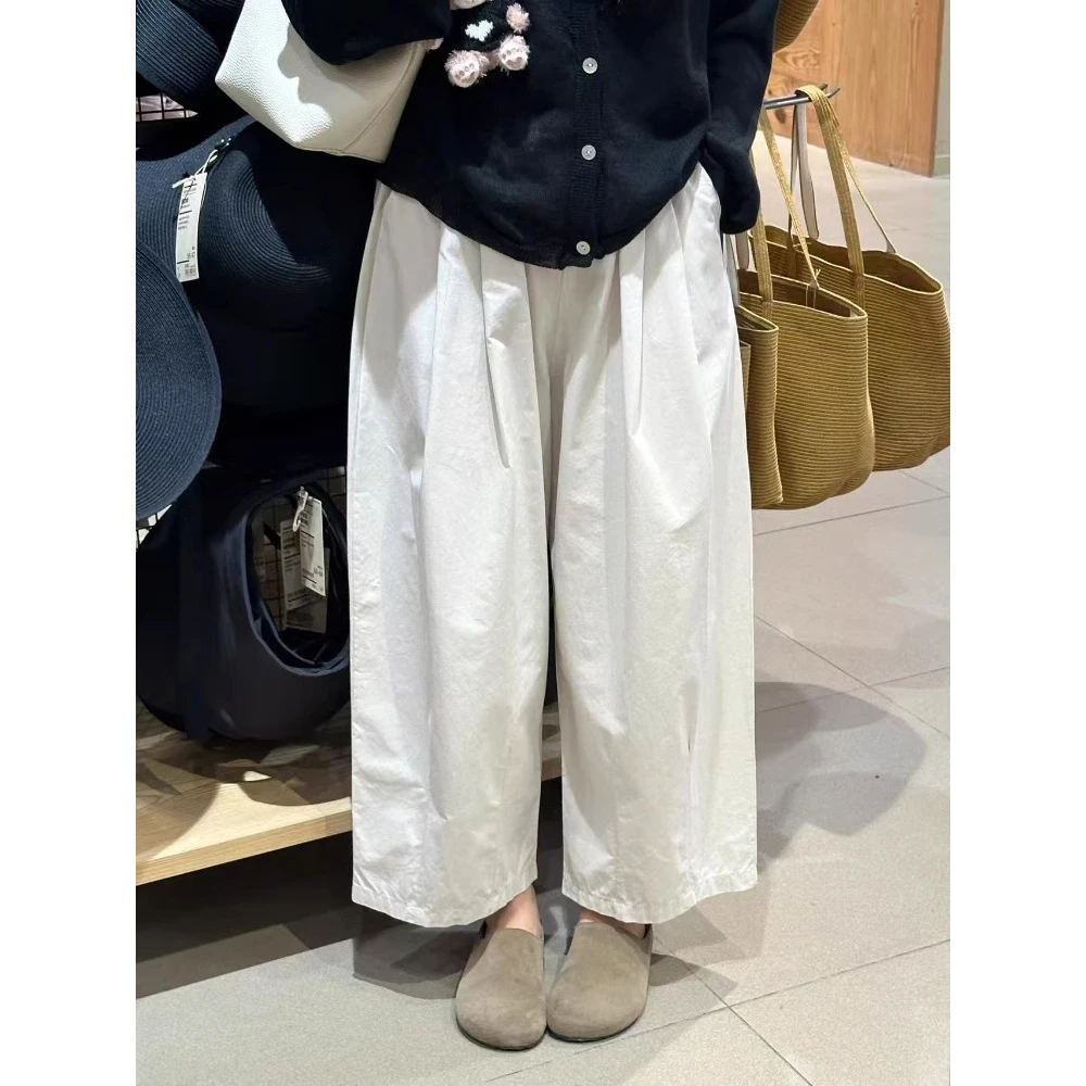 白色休闲阔腿裤女夏季新款九分山本裤大码胖mm高腰宽松显瘦气球裤