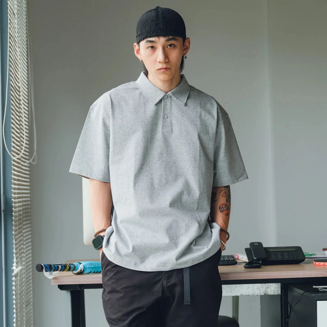 PrintsCrew 250克COOLMAX吸湿速干POLO衫翻领宽松纯色短袖T恤男士