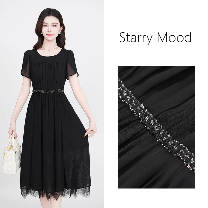 【星晴名品】2025黑色尤莱特穿搭时尚气质显瘦轻奢长裙连衣裙