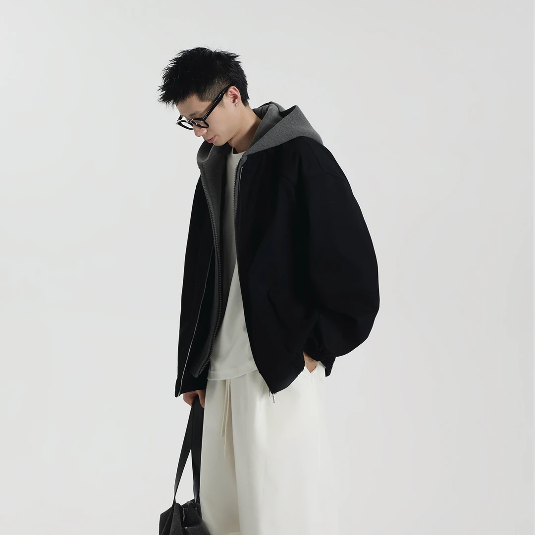 GCCDUP E77『随感』格雷系叠穿假两件设计连帽卫衣情侣休闲夹克外套