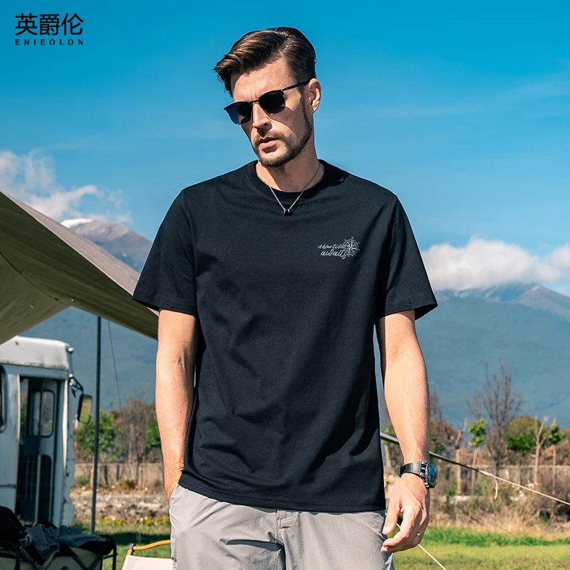 休闲短袖老钱风T恤男士2025夏季字母刺绣印花打底衫体恤TX139