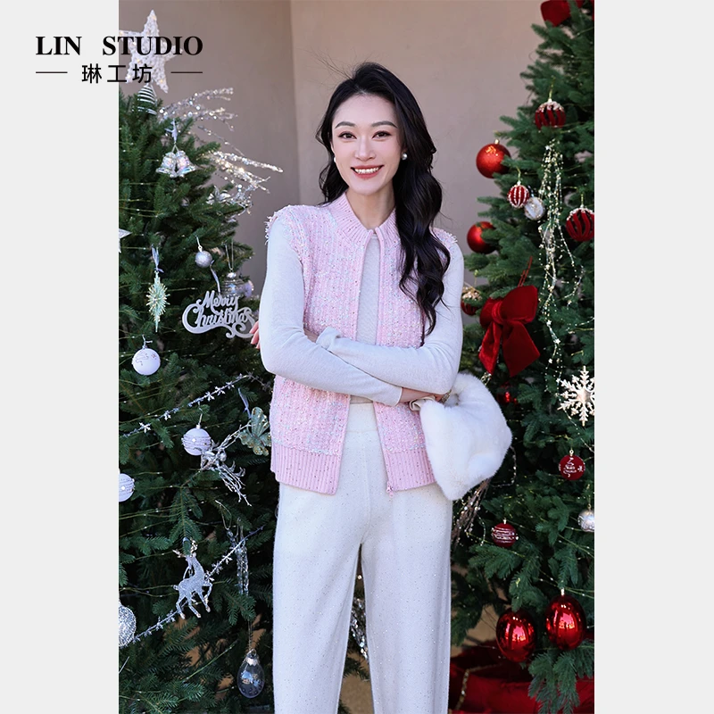 【山羊绒】琳工坊“舟绝”粉色针织马甲气质减龄优雅显瘦唐琳设计师