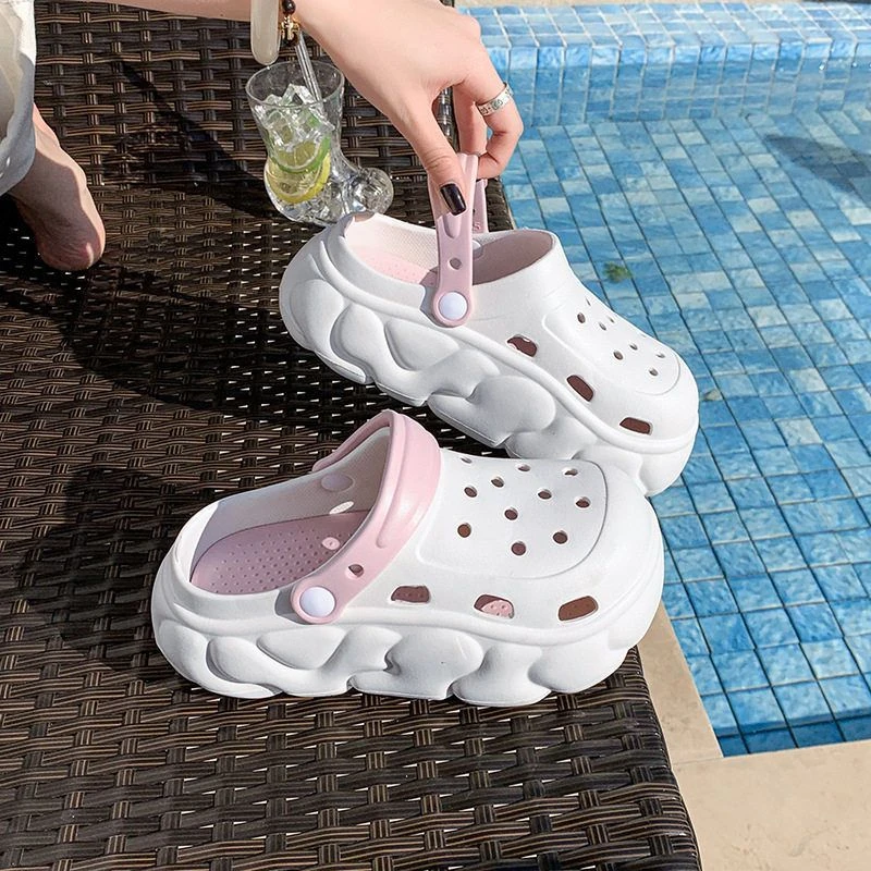 新款洞洞鞋女夏季厚底增高耐磨防臭凉鞋外穿防滑镂空踩屎感包头