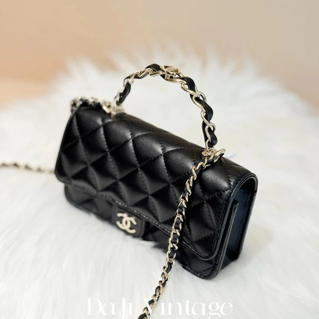 99新 Chanel/香奈儿 大吉中古CHANEL香奈儿黑金手柄小woc斜挎包