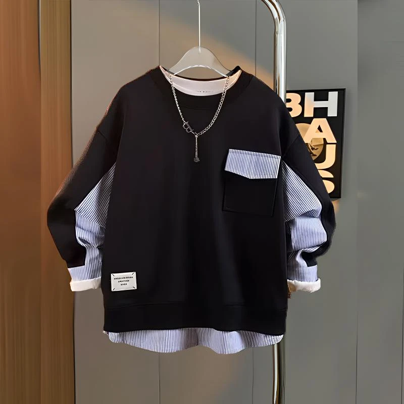 小胖墩胖男童卫衣春装加肥加大中大童衬衫假两件衣服男孩潮牌上衣