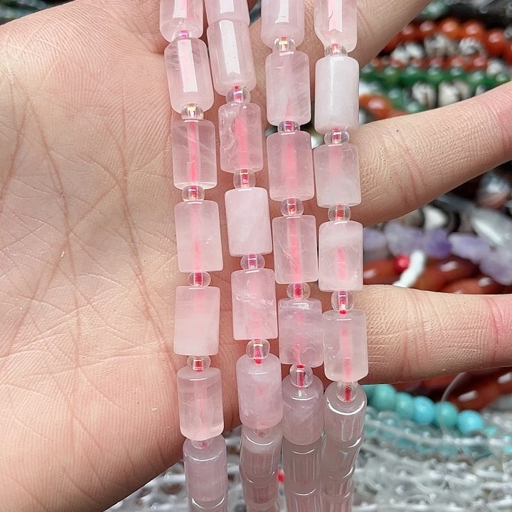 玛瑙/玉髓珠宝半成品未镶嵌一条8x12mm粉晶桶珠