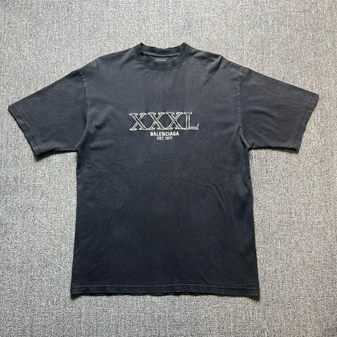 99新 Balenciaga/巴黎世家 3XL水洗做旧黑色短袖/XS码/存放/12190