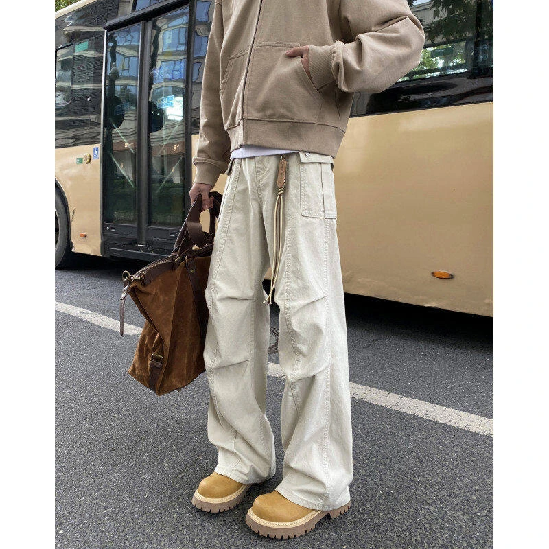 V37不规则褶皱设计裤子男2025秋冬季新款山系户外工装阔腿休闲裤