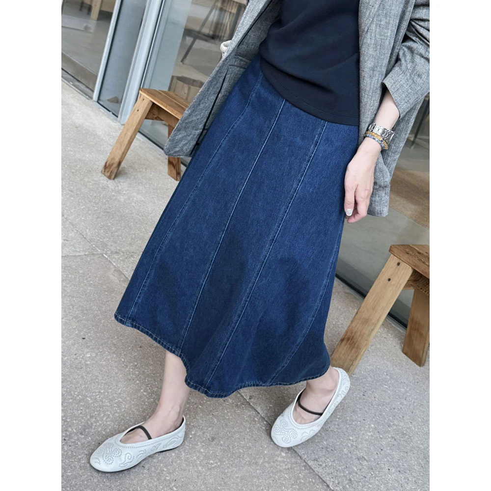 【MGDM】重工八片式牛仔半身裙小个子高腰遮肚A字包臀鱼尾裙春夏