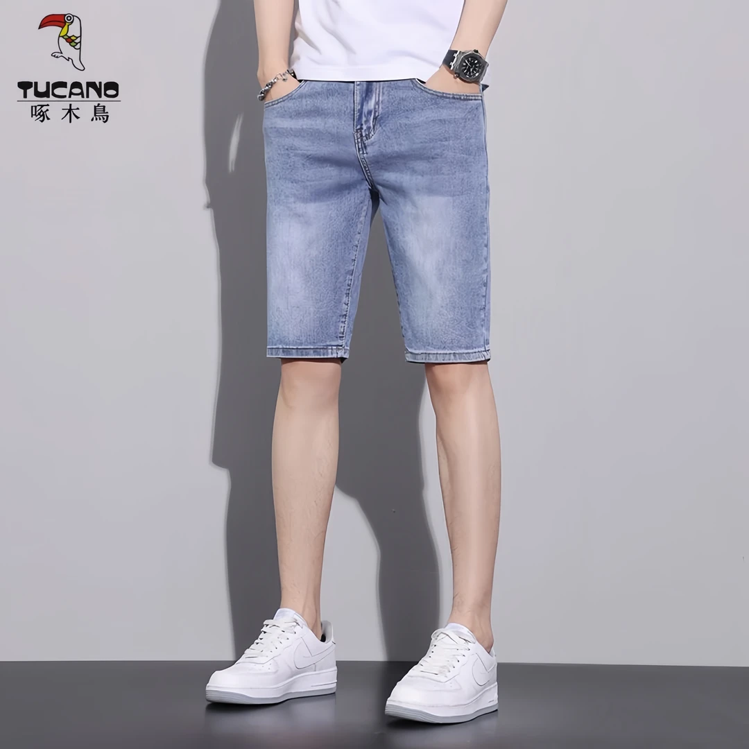 TUCANO/啄木鳥夏季男士牛仔短裤潮款男款薄款修身直筒弹力五分裤