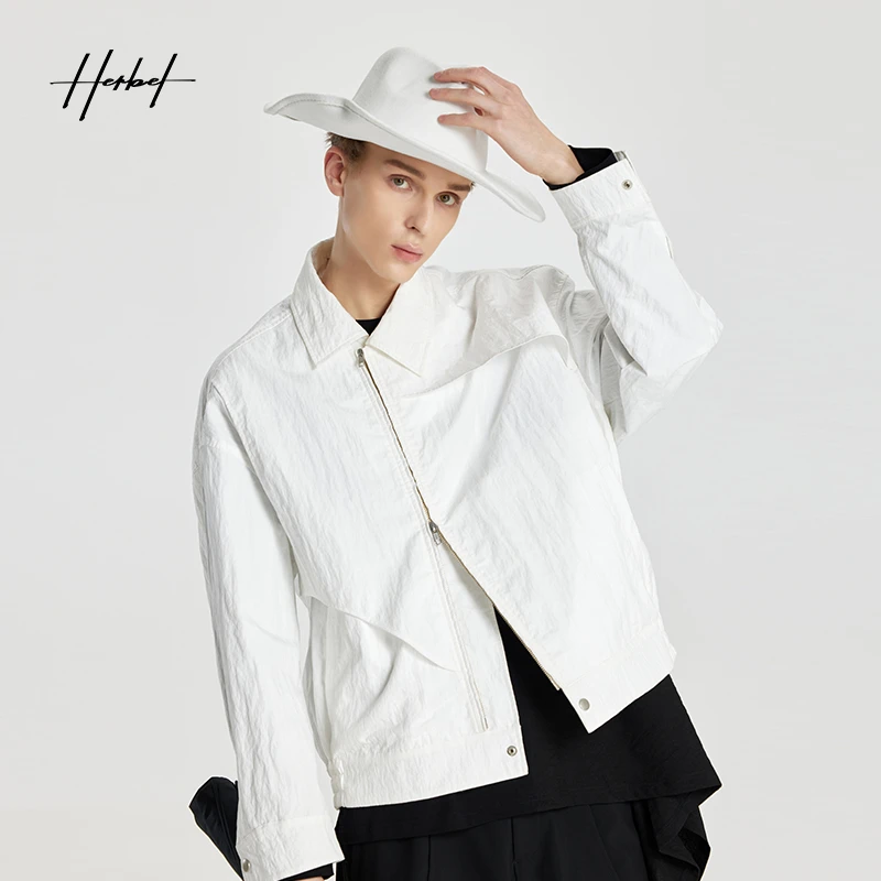 HERBEL/黑白早秋穿搭男士夹克外套秋季舒适百搭