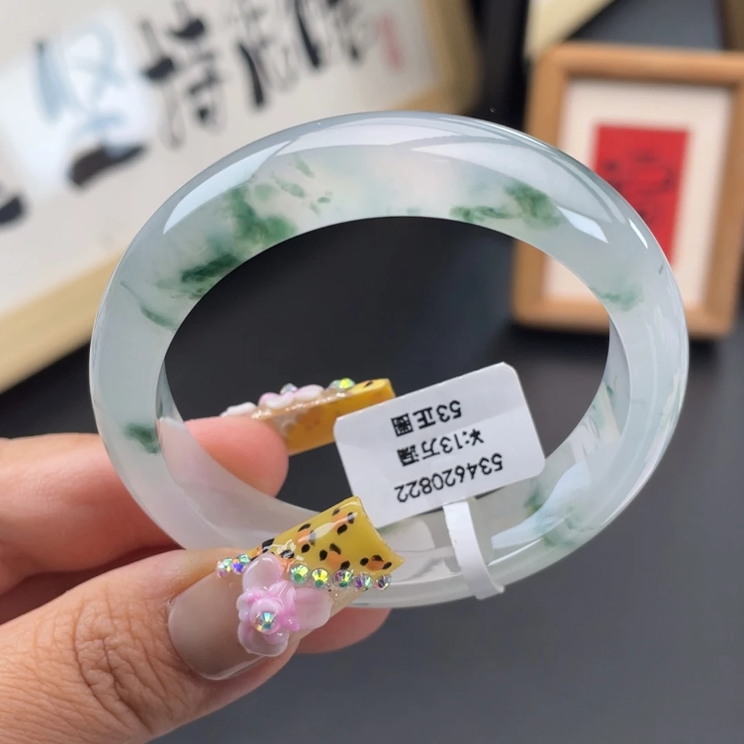 翡翠未镶嵌手镯回流）高冰飘花正圈手镯
