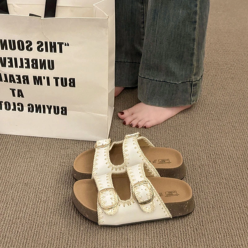 松糕厚底增高勃肯凉拖鞋女2025新款夏季外穿一字带休闲刺绣博肯鞋