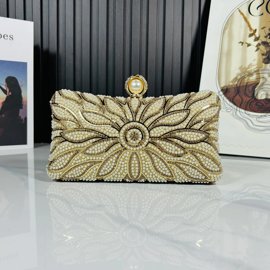 【向日葵】名媛气质金色镶钻晚宴包时尚百搭女士手拿包宴会手提包