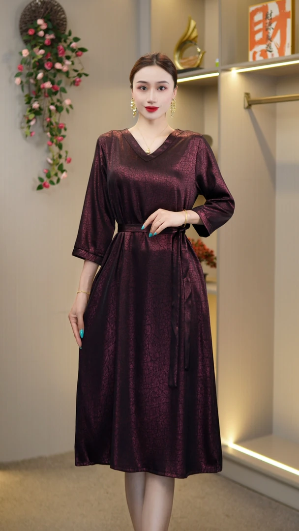 妈妈装连衣裙时尚气质显年轻女装【红影】C