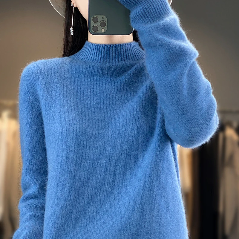 加厚款~女士秋冬季半高领羊毛长袖针织衫打底衫宽松显瘦