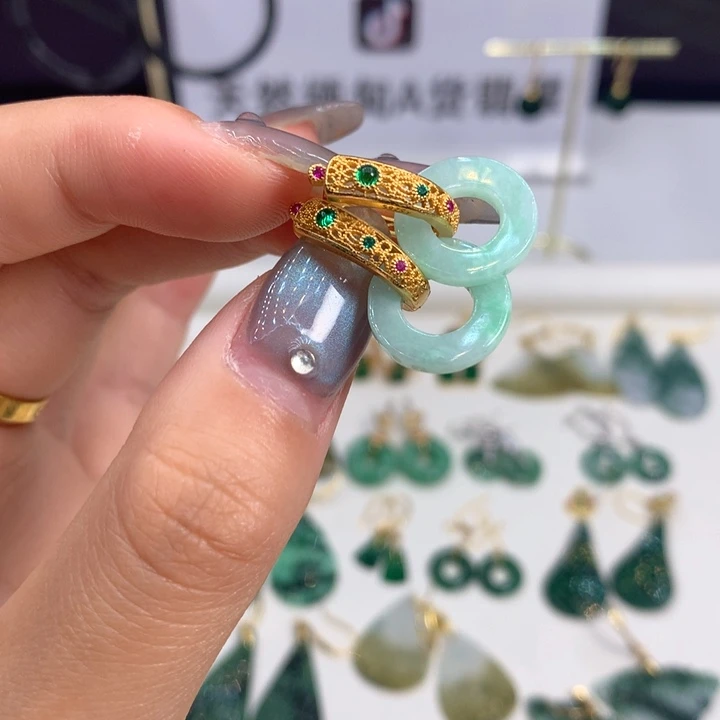 翡翠银S925镶嵌耳饰耳饰