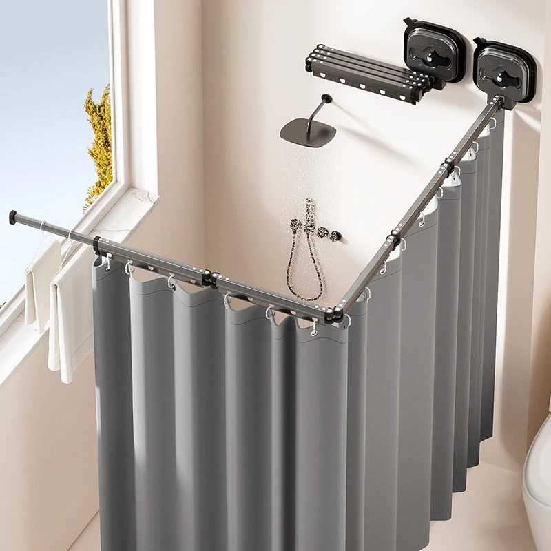 浴室折叠浴帘隐形免打孔卫生间干湿分离洗澡窗帘防水防霉淋浴隔断