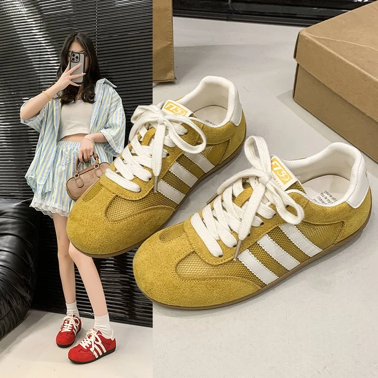 真皮网面轻便德训阿甘鞋女2025夏季爆款新款休闲百搭透气运动板鞋