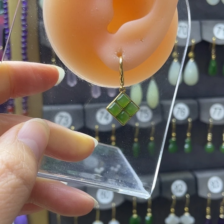 和田玉银S925镶嵌耳饰