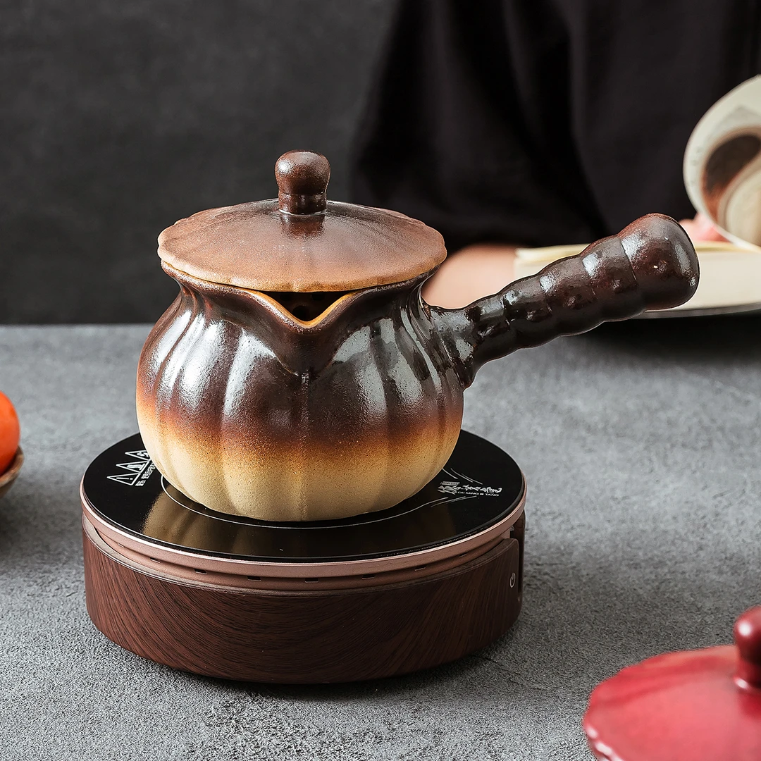 德化2025新款精致复古围炉煮茶电碳两用耐高温陶瓷侧把南瓜煮茶壶