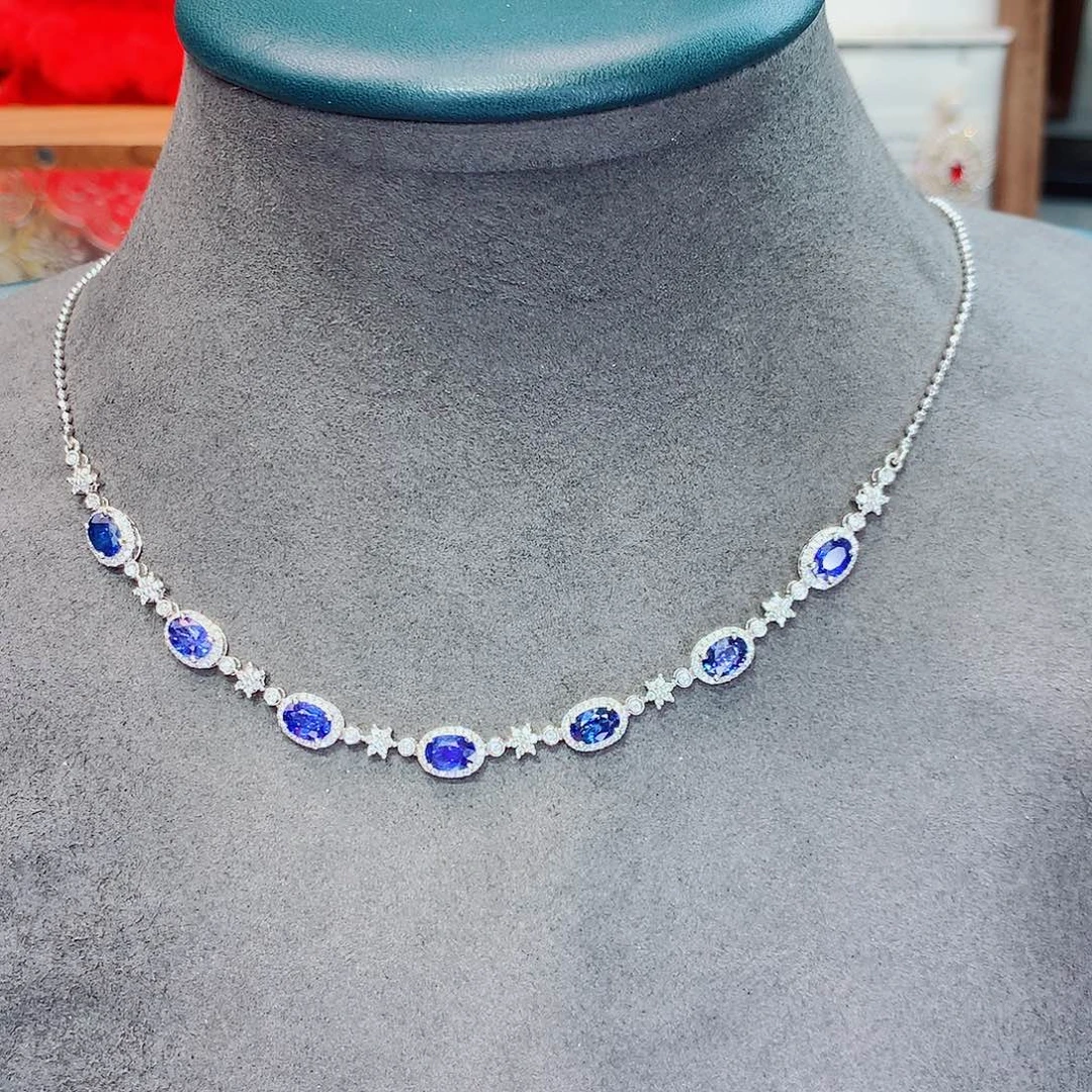 蓝宝石项链18K金镶嵌3.84ct/七天无理由