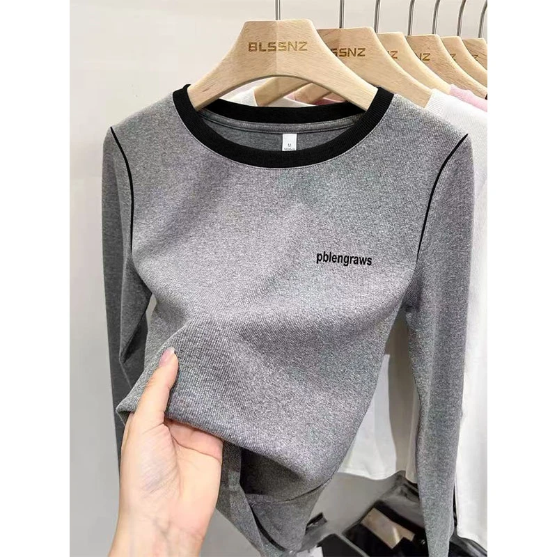 肩膀线条插色长袖t恤女装春秋冬季设计感小众时尚洋气百搭上衣潮