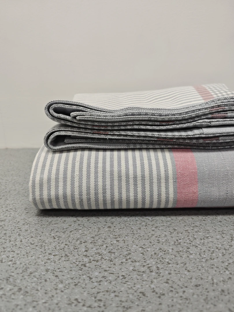 荨鹿-条纹小三件系列微瑕【母婴A类】100%长绒棉正宗老粗布凉席款
