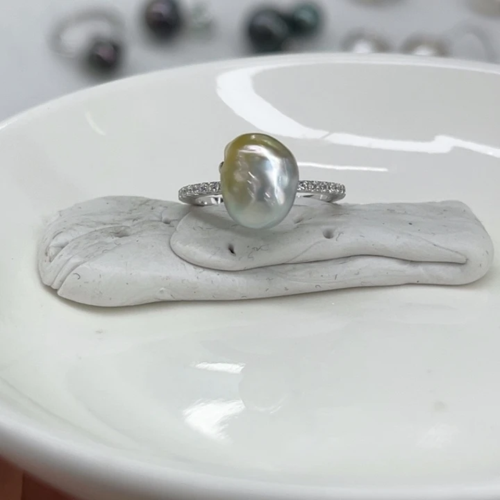 银S925镶嵌戒圈海水珍珠