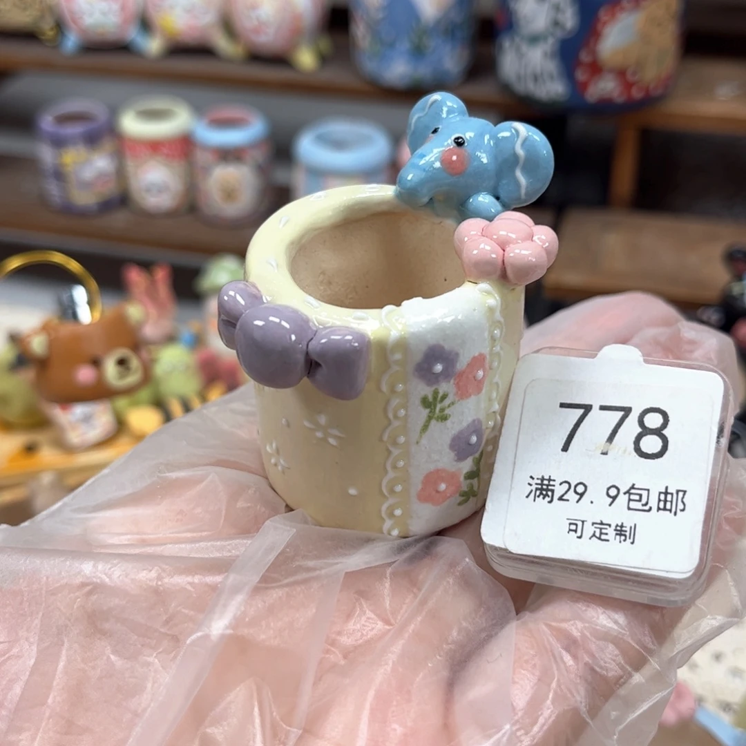 778大象花盆手绘花盆