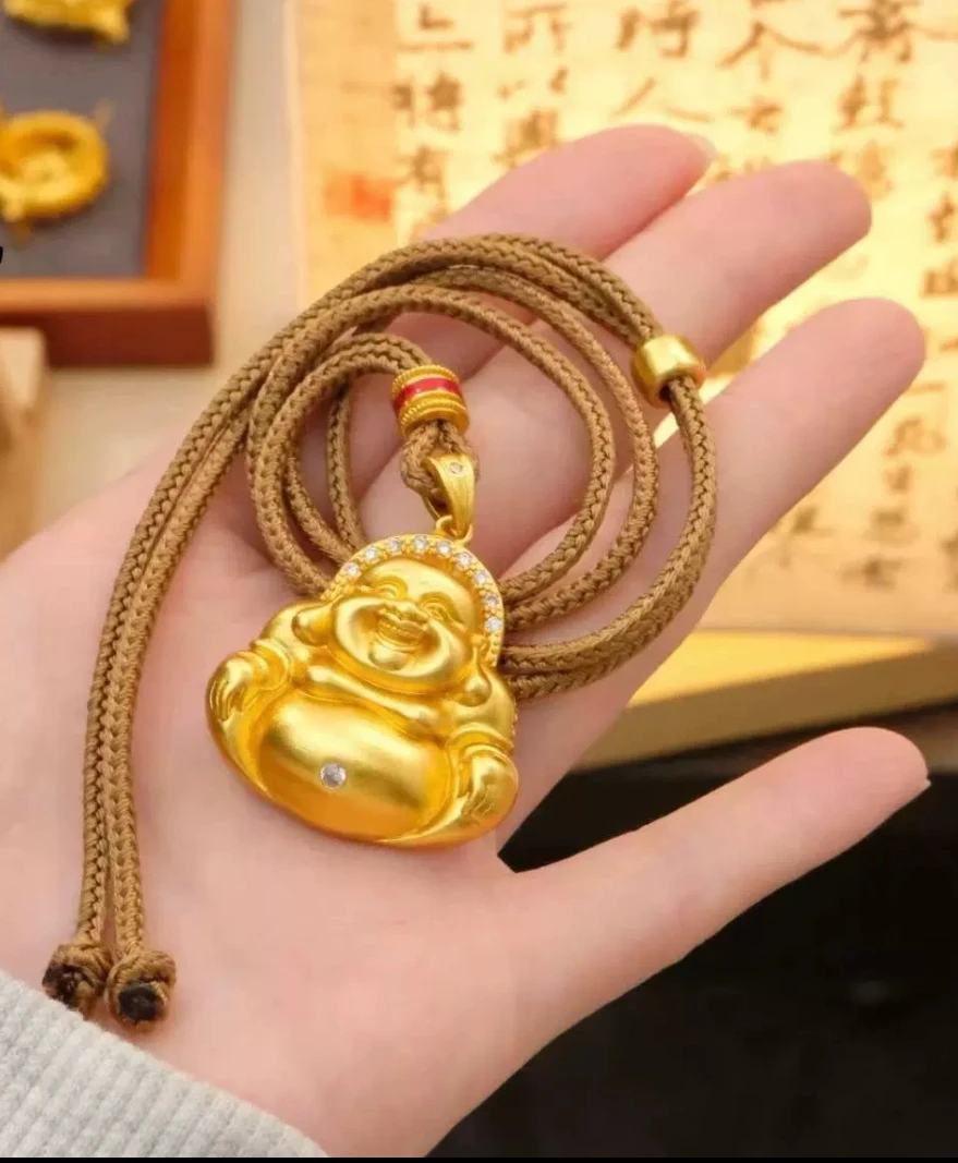 非金属棉绳项链 弥勒佛时尚轻奢金色气质女款饰品颈饰吊坠链子