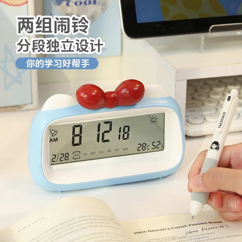 猫耳透明闹钟学生专用叫醒神器电子时钟摆件家用桌面可爱智能闹铃