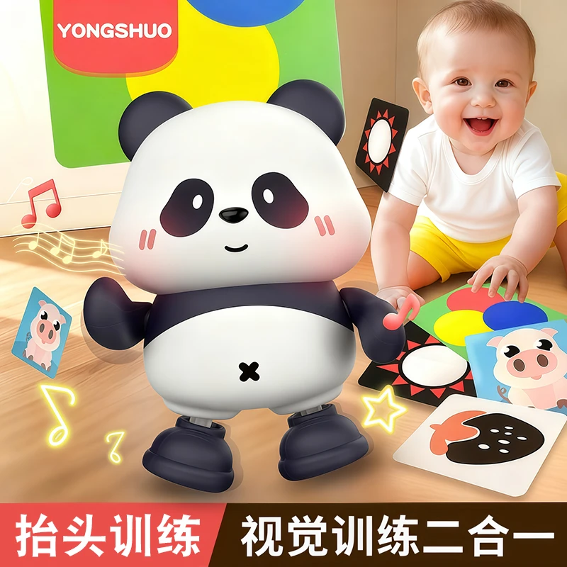 电动熊猫唱歌跳舞玩具婴儿抬头视觉训练黑白卡宝宝0-1岁