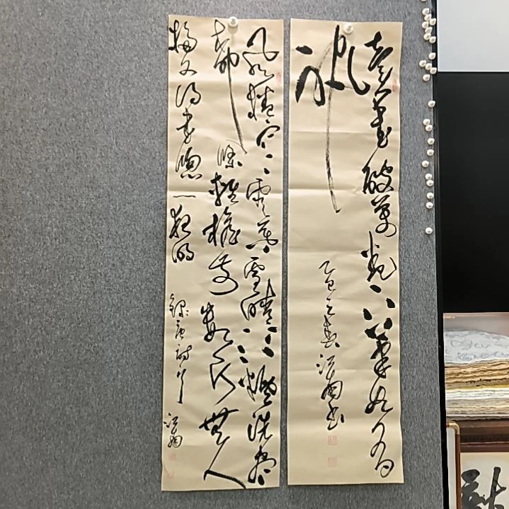 书法两条屏，江南老师书法作品