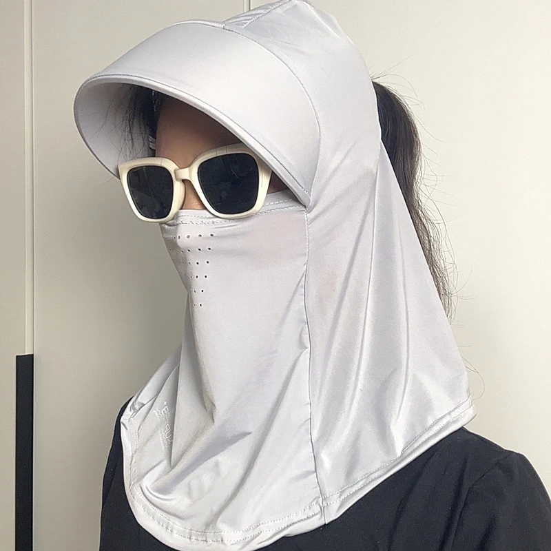 夏季新款防晒帽女冰丝凉感遮阳护眼角护颈全脸防紫外线骑行面罩帽