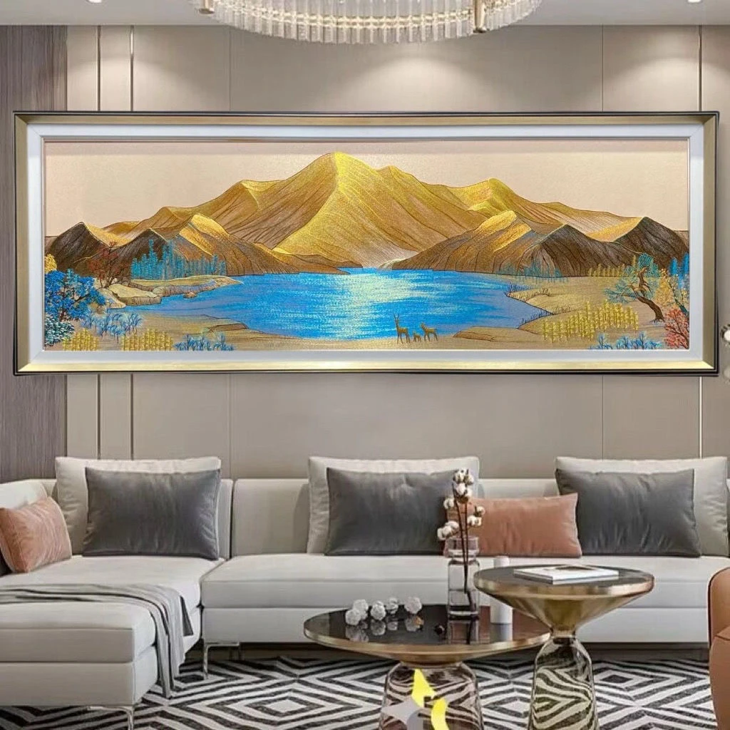日照金山织锦苏绣刺绣挂画客厅装饰画壁画山水现代中式沙发背景墙