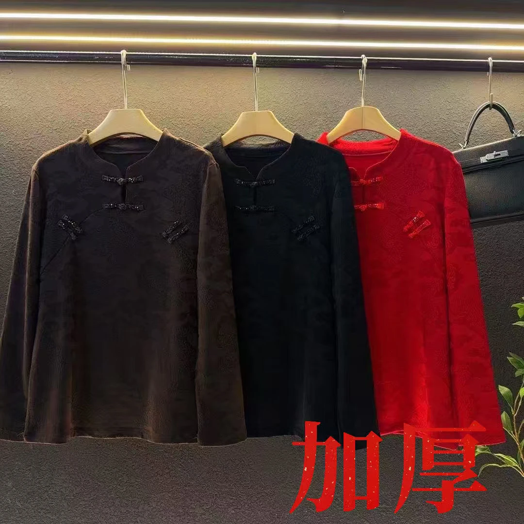 大码中式国风磨毛加厚显瘦洋气百搭高级感上衣/33331