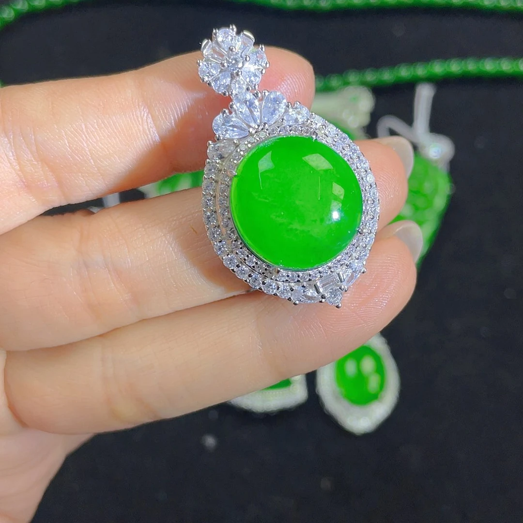 翡翠吊坠(不含链)银S925镶嵌