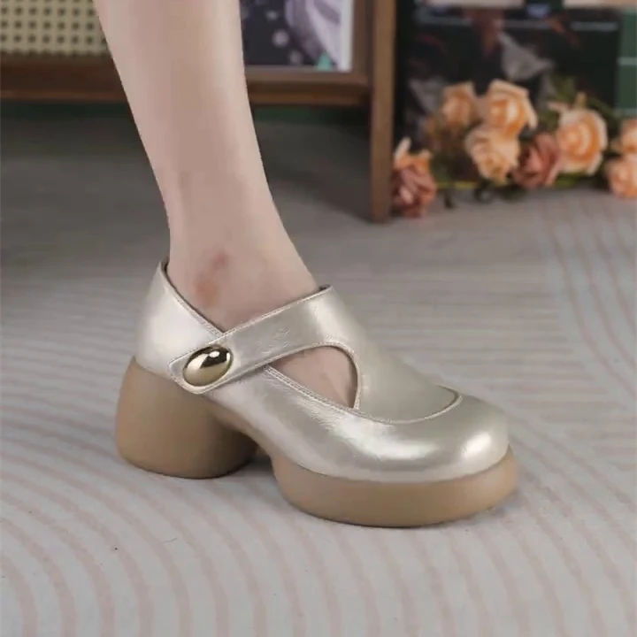 复古粗跟厚底玛丽珍单鞋女2025秋季新款时尚舒适软底tT型带小皮鞋